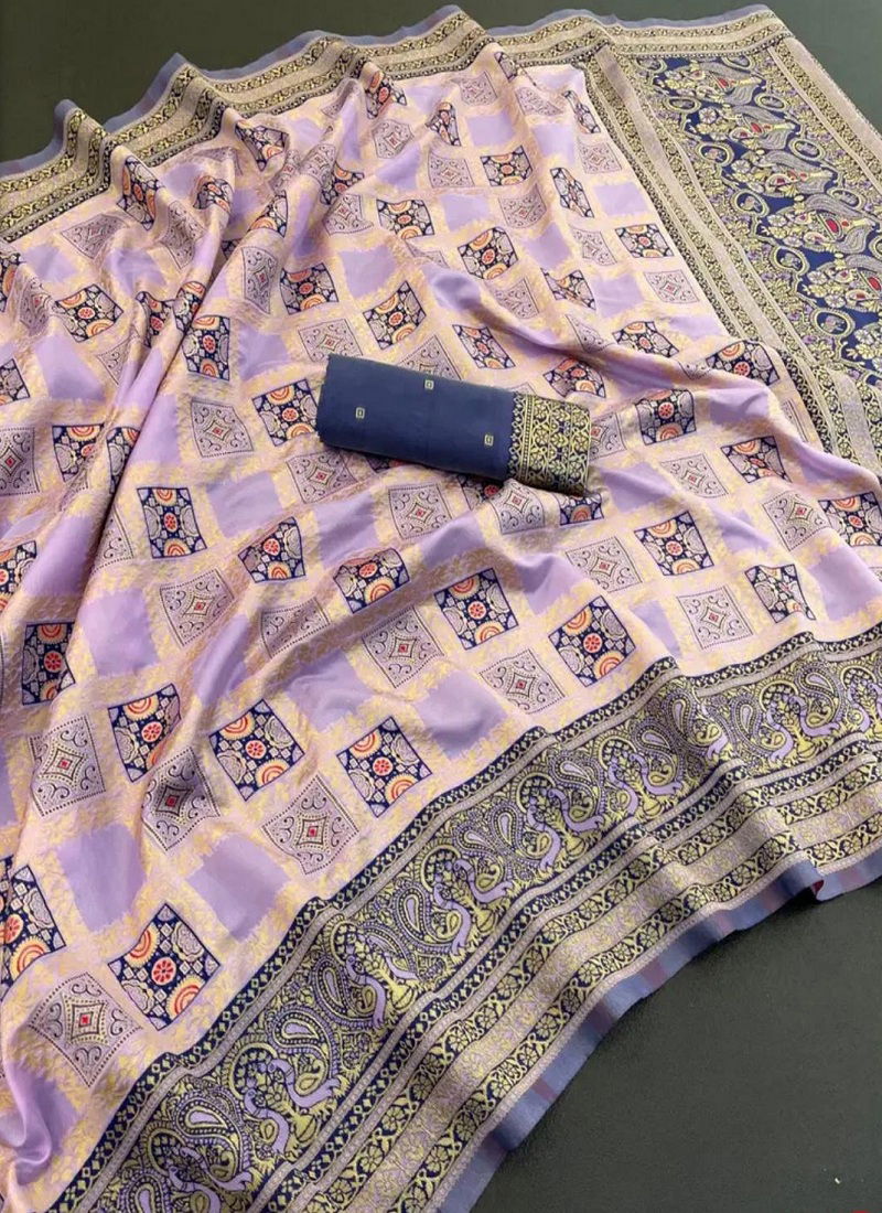 Purple Colour Dola Look By Aab Art Silk Jacquard Border Saree Wholesale Online